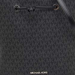 Pre Owned Michael Kors Black/Grey Signature Canvas Suri Drawstring Bucket Bag