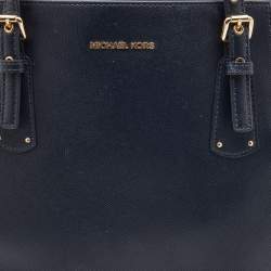 Pre Owned Michael Kors Blue Leather Jet Set Tote