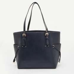 Pre Owned Michael Kors Blue Leather Jet Set Tote