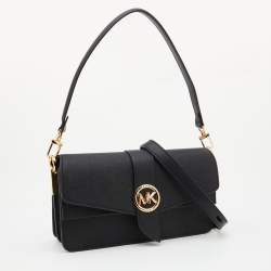 Pre Owned Michael Kors Black Leather Medium Greenwich Shoulder Bag