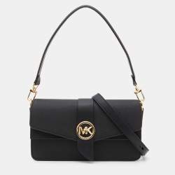 Pre Owned Michael Kors Black Leather Medium Greenwich Shoulder Bag