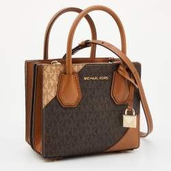 Pre Owned Michael Kors Brown/Tan Signature Coated Canvas and Leather Mercer Tote