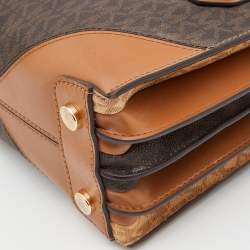 Pre Owned Michael Kors Brown/Tan Signature Coated Canvas and Leather Mercer Tote