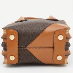 Pre Owned Michael Kors Brown/Tan Signature Coated Canvas and Leather Mercer Tote