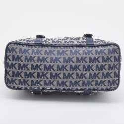 Pre Owned Michael Kors Grey/Blue Signature Canvas and Leather Zip Satchel