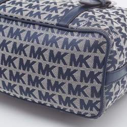Pre Owned Michael Kors Grey/Blue Signature Canvas and Leather Zip Satchel