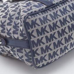 Pre Owned Michael Kors Grey/Blue Signature Canvas and Leather Zip Satchel