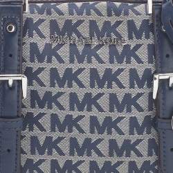 Pre Owned Michael Kors Grey/Blue Signature Canvas and Leather Zip Satchel