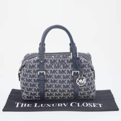 Pre Owned Michael Kors Grey/Blue Signature Canvas and Leather Zip Satchel