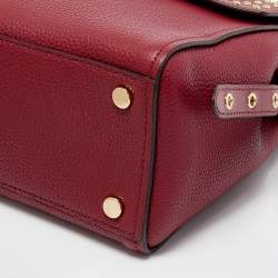 Pre Owned Michael Kors Red Leather Medium Studded Bristol Top Handle Bag