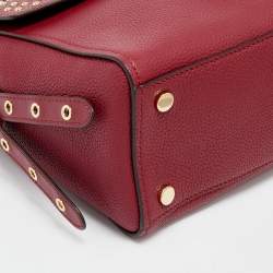 Pre Owned Michael Kors Red Leather Medium Studded Bristol Top Handle Bag