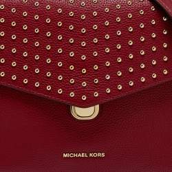 Pre Owned Michael Kors Red Leather Medium Studded Bristol Top Handle Bag