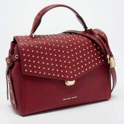 Pre Owned Michael Kors Red Leather Medium Studded Bristol Top Handle Bag