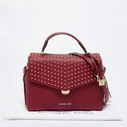 Pre Owned Michael Kors Red Leather Medium Studded Bristol Top Handle Bag