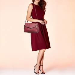 Pre Owned Michael Kors Red Leather Medium Studded Bristol Top Handle Bag
