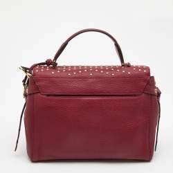 Pre Owned Michael Kors Red Leather Medium Studded Bristol Top Handle Bag