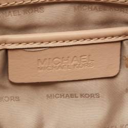 Pre Owned MICHAEL Michael Kors Beige/Brown Signature Coated Canvas and Leather Raven Shoulder Bag