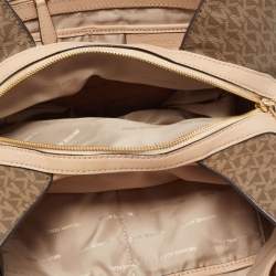 Pre Owned MICHAEL Michael Kors Beige/Brown Signature Coated Canvas and Leather Raven Shoulder Bag