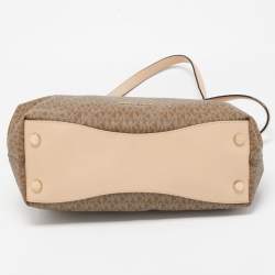 Pre Owned MICHAEL Michael Kors Beige/Brown Signature Coated Canvas and Leather Raven Shoulder Bag