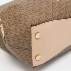 Pre Owned MICHAEL Michael Kors Beige/Brown Signature Coated Canvas and Leather Raven Shoulder Bag