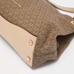 Pre Owned MICHAEL Michael Kors Beige/Brown Signature Coated Canvas and Leather Raven Shoulder Bag