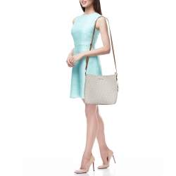 Pre Owned Michael Kors White/Brown Signature Coated Canvas and Leather Large Jet Set Travel Messenger Bag