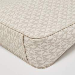 Pre Owned Michael Kors White/Brown Signature Coated Canvas and Leather Large Jet Set Travel Messenger Bag