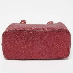Pre Owned Michael Kors Red Glitter Fabric XS Savannah Top Handle Bag