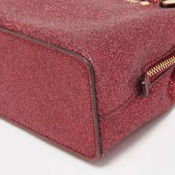 Pre Owned Michael Kors Red Glitter Fabric XS Savannah Top Handle Bag