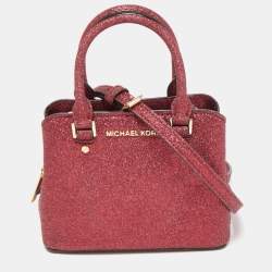 Pre Owned Michael Kors Red Glitter Fabric XS Savannah Top Handle Bag
