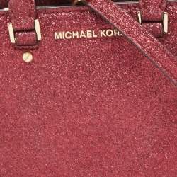 Pre Owned Michael Kors Red Glitter Fabric XS Savannah Top Handle Bag