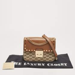 Pre Owned Michael Kors Beige/Brown Signature Coated Canvas and Leather Medium Sloan Studded Bag
