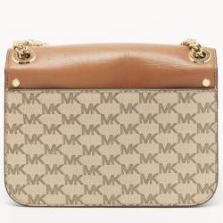 Pre Owned Michael Kors Beige/Brown Signature Coated Canvas and Leather Medium Sloan Studded Bag