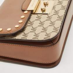 Pre Owned Michael Kors Beige/Brown Signature Coated Canvas and Leather Medium Sloan Studded Bag