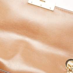 Pre Owned Michael Kors Beige/Brown Signature Coated Canvas and Leather Medium Sloan Studded Bag