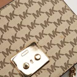 Pre Owned Michael Kors Beige/Brown Signature Coated Canvas and Leather Medium Sloan Studded Bag