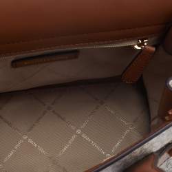 مملوكة مسبقًا Michael Kors White/Tan Signature Coated Canvas and Leather Carmen Satchel