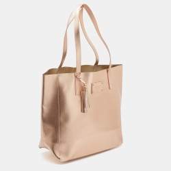Pre Owned Michael Kors Rose Gold Leather Tassel Shopper Tote