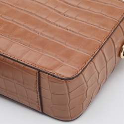 Pre Owned Michael Kors Brown Croc Embossed Leather Medium Ginny Crossbody Bag