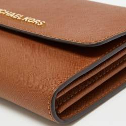 Pre Owned Michael Kors Brown Leather Flap Wallet