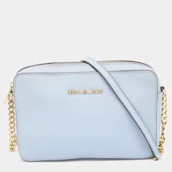 مملوكة مسبقًا Michael Kors Light Blue Saffiano Leather Jet Set Camera Crossbody Bag 