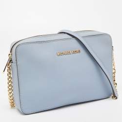 مملوكة مسبقًا Michael Kors Light Blue Saffiano Leather Jet Set Camera Crossbody Bag 