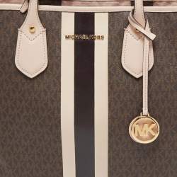 مملوكة مسبقًا Michael Kors Old Rose/Brown Signature Coated Canvas and Leather Large Logo Stripe Eva Tote