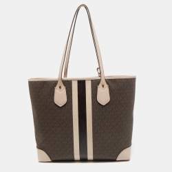 مملوكة مسبقًا Michael Kors Old Rose/Brown Signature Coated Canvas and Leather Large Logo Stripe Eva Tote