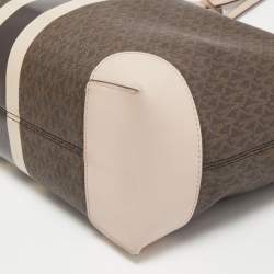 مملوكة مسبقًا Michael Kors Old Rose/Brown Signature Coated Canvas and Leather Large Logo Stripe Eva Tote