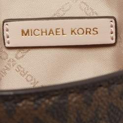 مملوكة مسبقًا Michael Kors Old Rose/Brown Signature Coated Canvas and Leather Large Logo Stripe Eva Tote