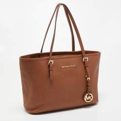 Pre Owned Michael Kors Brown Leather Small Jet Set Travel Tote