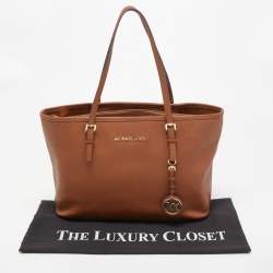 Pre Owned Michael Kors Brown Leather Small Jet Set Travel Tote