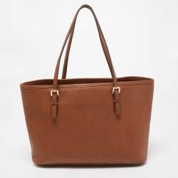 Pre Owned Michael Kors Brown Leather Small Jet Set Travel Tote