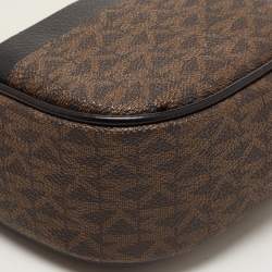 Pre Owned Michael Kors Brown Signature Coated Canvas Varsity Camera Crossbody Bag